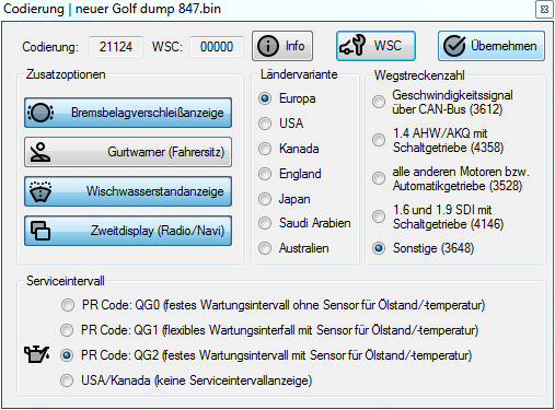 Codierung einstellen